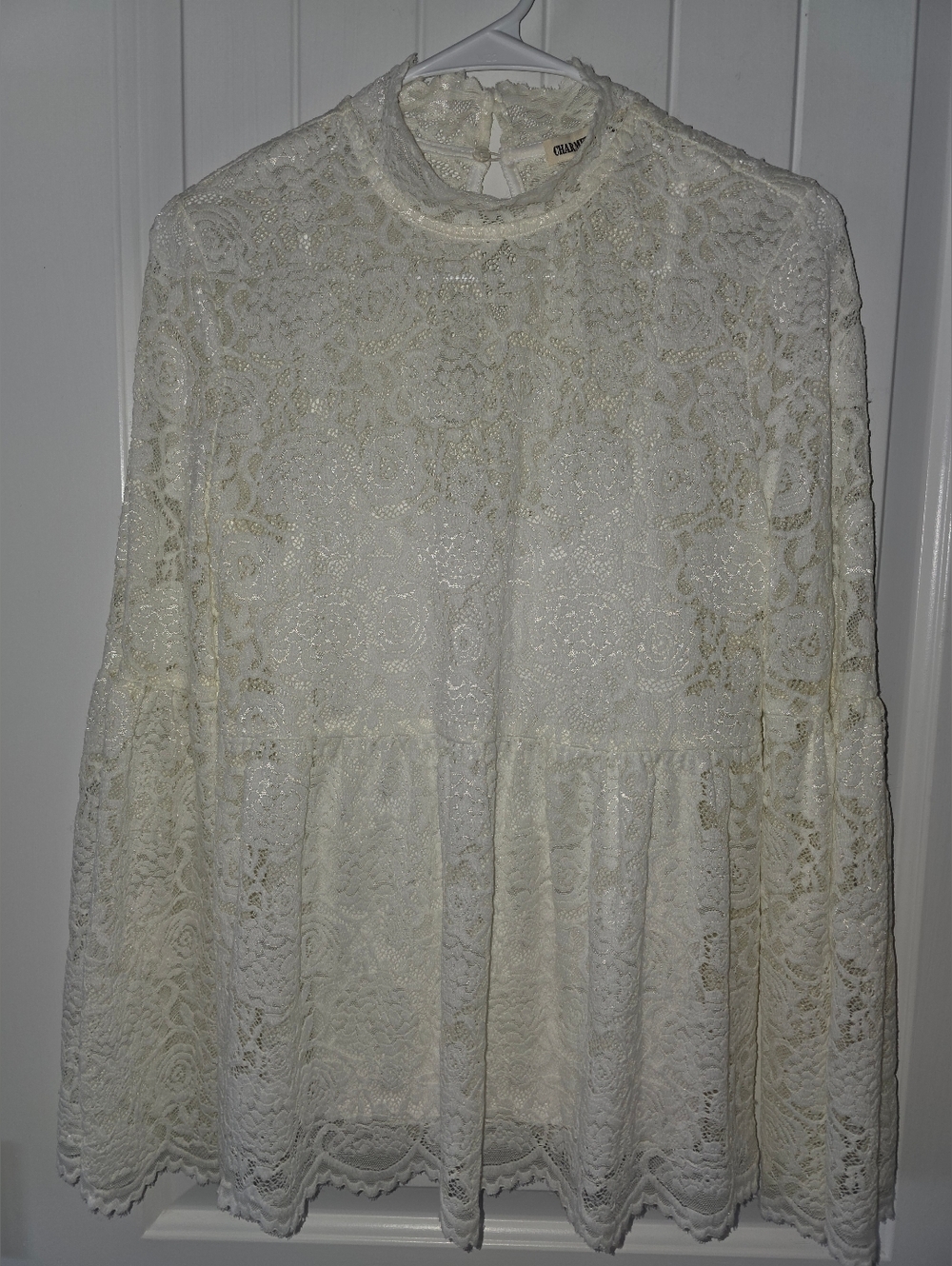 Charmed Hearts Cream Lace Peplum Long-Sleeve Blouse Small